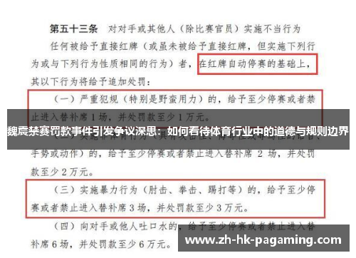魏震禁赛罚款事件引发争议深思：如何看待体育行业中的道德与规则边界