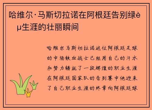 哈维尔·马斯切拉诺在阿根廷告别绿茵生涯的壮丽瞬间 哈维尔·马斯切拉诺在阿根廷告别绿茵生涯的壮丽瞬间